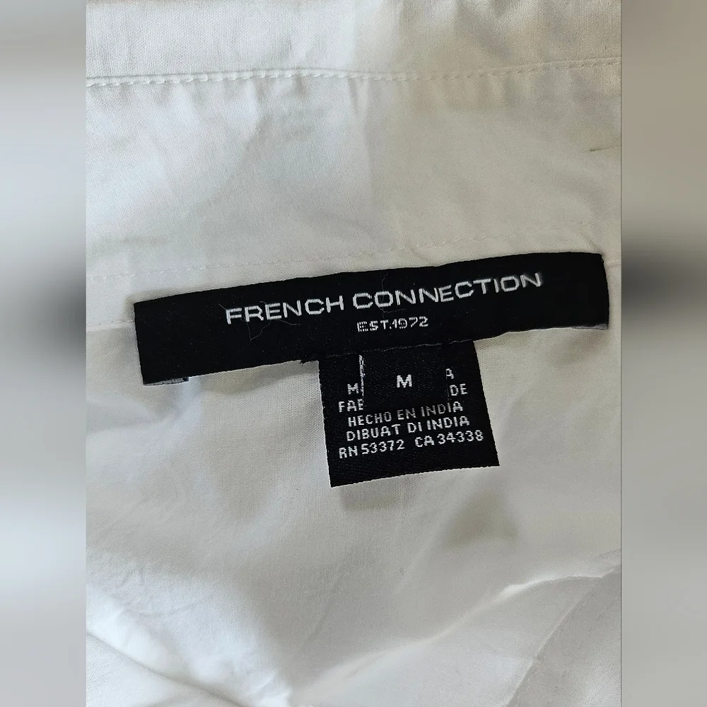 French Connection Rhodes Rhinestone Shirt, Linen White Size Medium - Picture 4 of 11